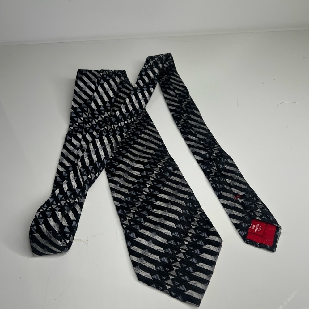 Christian Lacroix Black Gray Silver 100% Silk Tie - Made in Italy